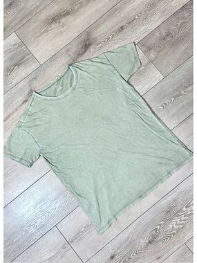 Aerie Green Stone Wash Distressed Boyfriend Tee 100% Cotton Boho Grunge